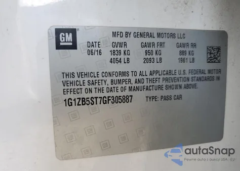 2016 Chevrolet Malibu Ls из США, поврежденный, VIN 1G1ZB5ST7GF305887